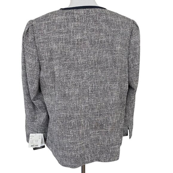 Doncaster Navy Blue White Tweed Ruffle Trim Full Zip Blazer Jacket Women's 14W - Picture 4 of 15